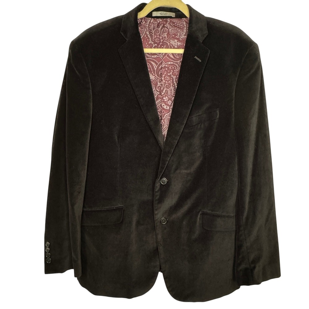 Adolfo Black‎ Velvet Blazer Mens 44R Sport Coat Paisley Lining Gothic Victorian